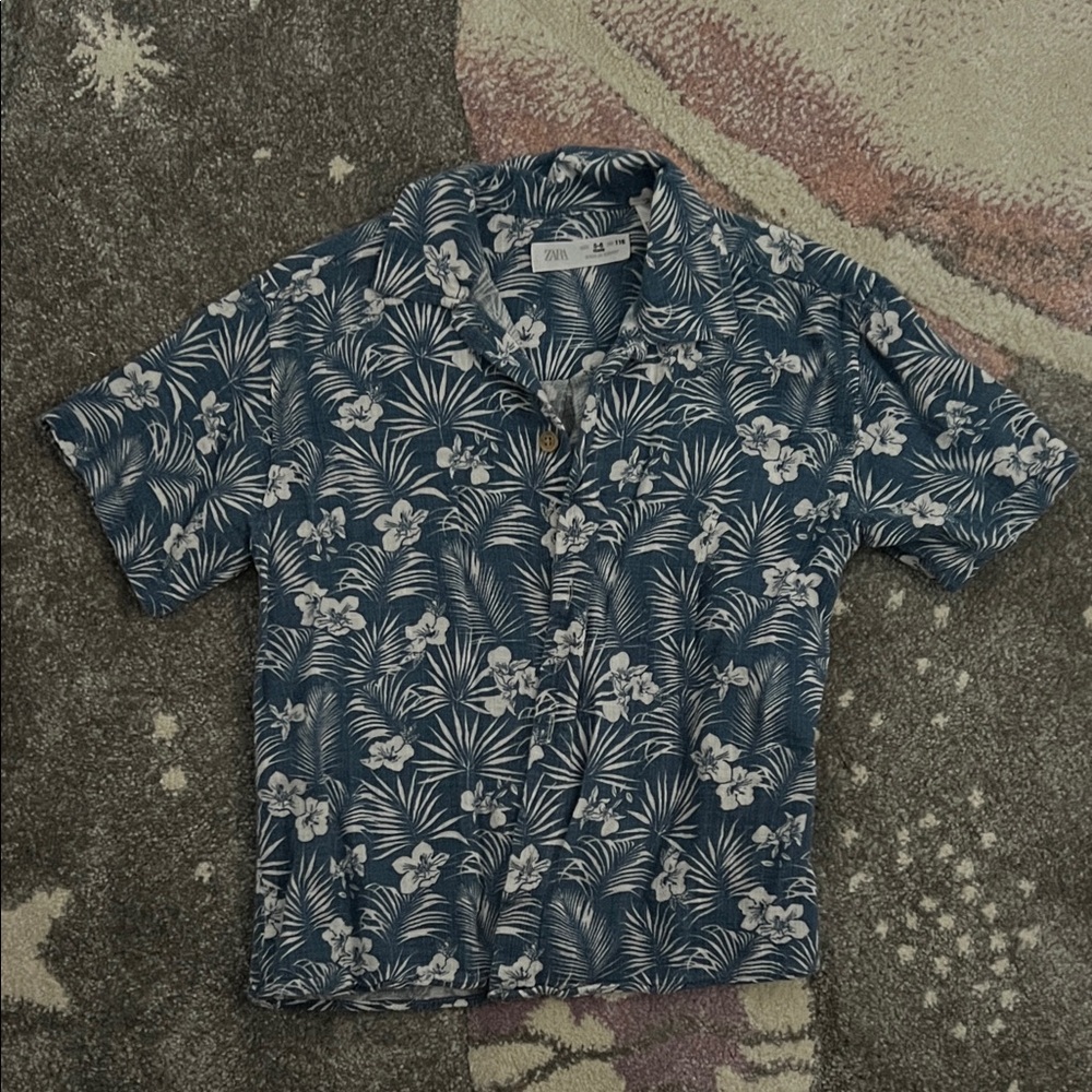 Zara Boys Navy and White Tropical Shirt